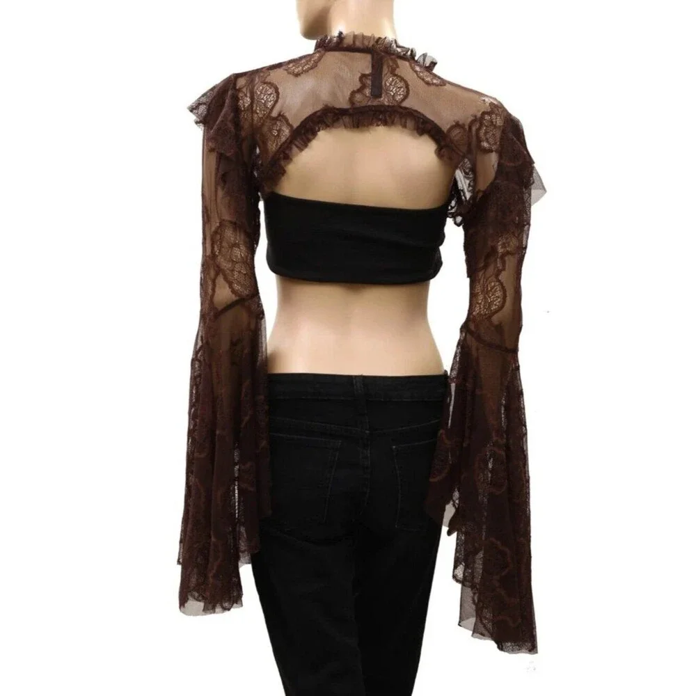 Free People Willow Lace Bolero Shrug Cropped Top Floral Lace Ruffle XS/S 290732